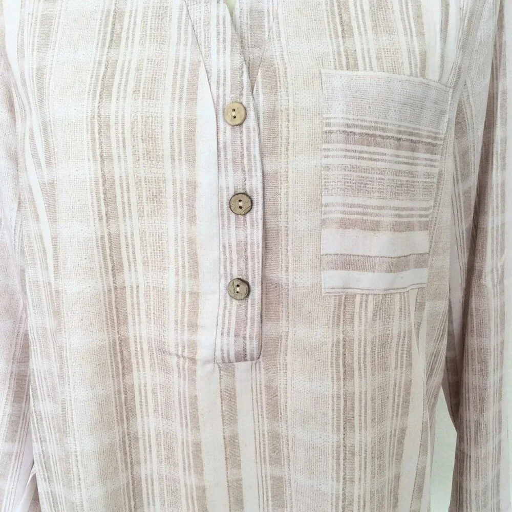 Misslook Beige Striped Cotton Blouse Tunic Top Size Large NWOT - Picture 2 of 8